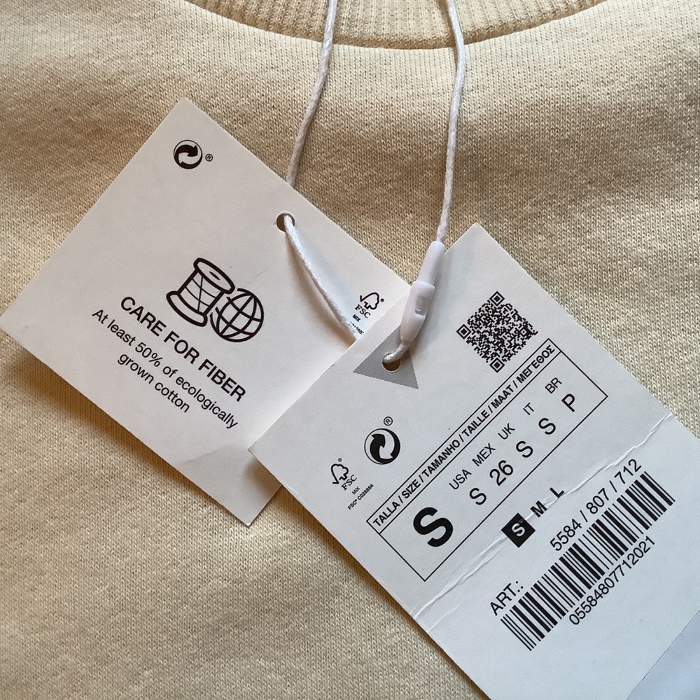 Zara Long Sleeve Knit Cropped Top Ivory Sweatshirt - Picture 4 of 7